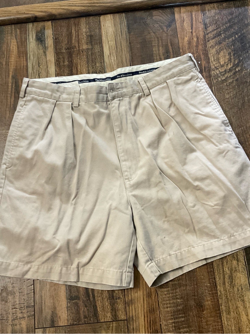 7-2026-Polo by Ralph Lauren Beige Flat-Front Pleated Shorts 36 in. Waist